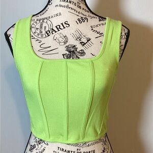 FESTIVAL TIME VIBRANT LIME GREEN SQUARE NECK CORSET CROP TOP WOMENS SZ SMALL